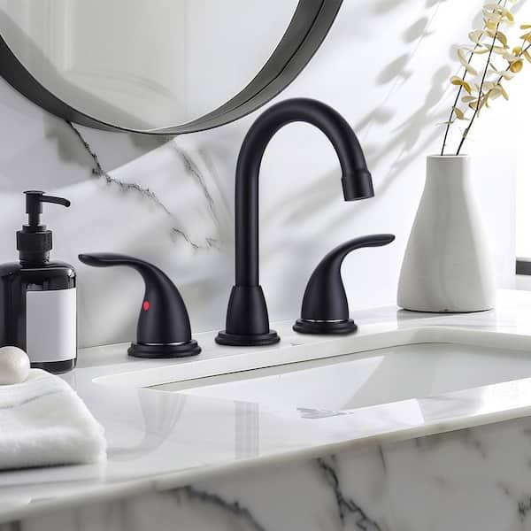 8 in. Widespread Double Handle Bathroom Faucet with Drain Kit Included in Matte Black