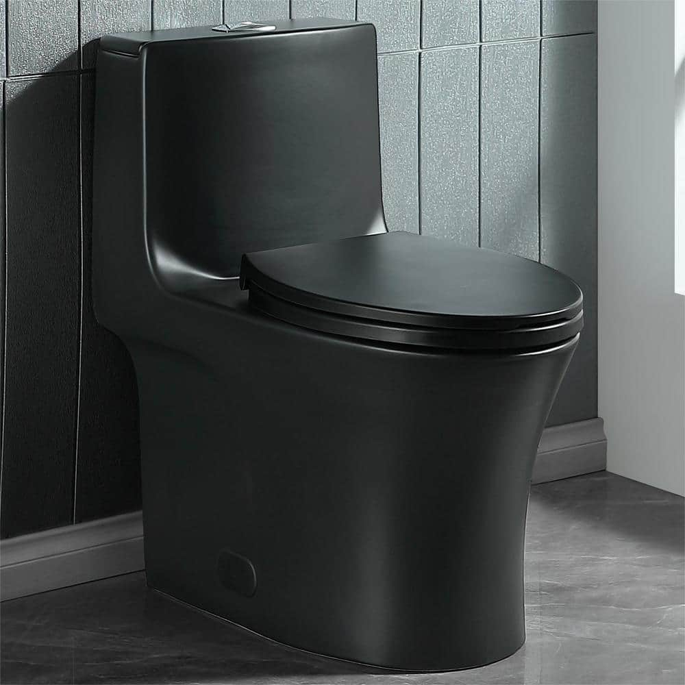 1-Piece 1.6 GPF Dual Flush Elongated Toilet in Matt Black 1.1 GPF/1.6 GPF Toilet Seat Included -  Abruzzo, 23T02-MB-2