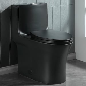 1-Piece 1.6 GPF Dual Flush Elongated Toilet in Matt Black 1.1 GPF/1.6 GPF Toilet Seat Included