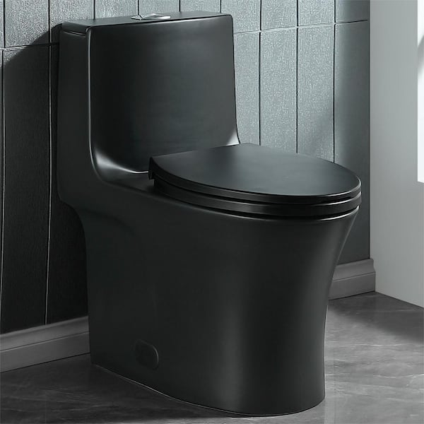 Abruzzo 1-Piece 1.6 GPF Dual Flush Elongated Toilet in Matt Black 1.1 GPF/1.6 GPF Toilet Seat Included