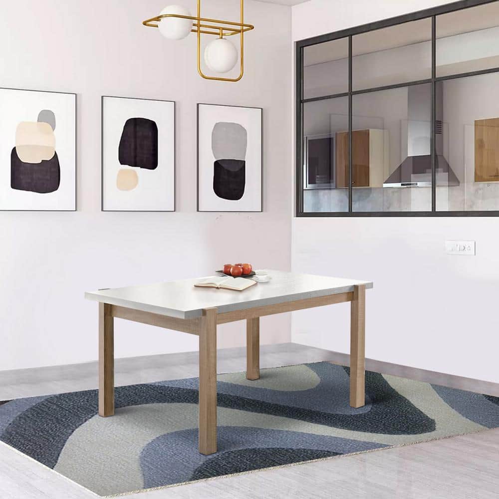 Transitional Rectangular Dining Table in White & Brown - 48" x 32"