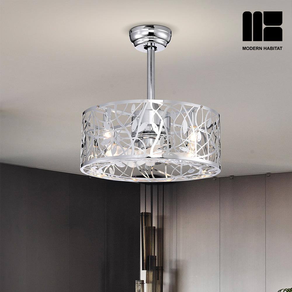 Chrome and Silver 20'' Caged Ceiling Fan with Remote