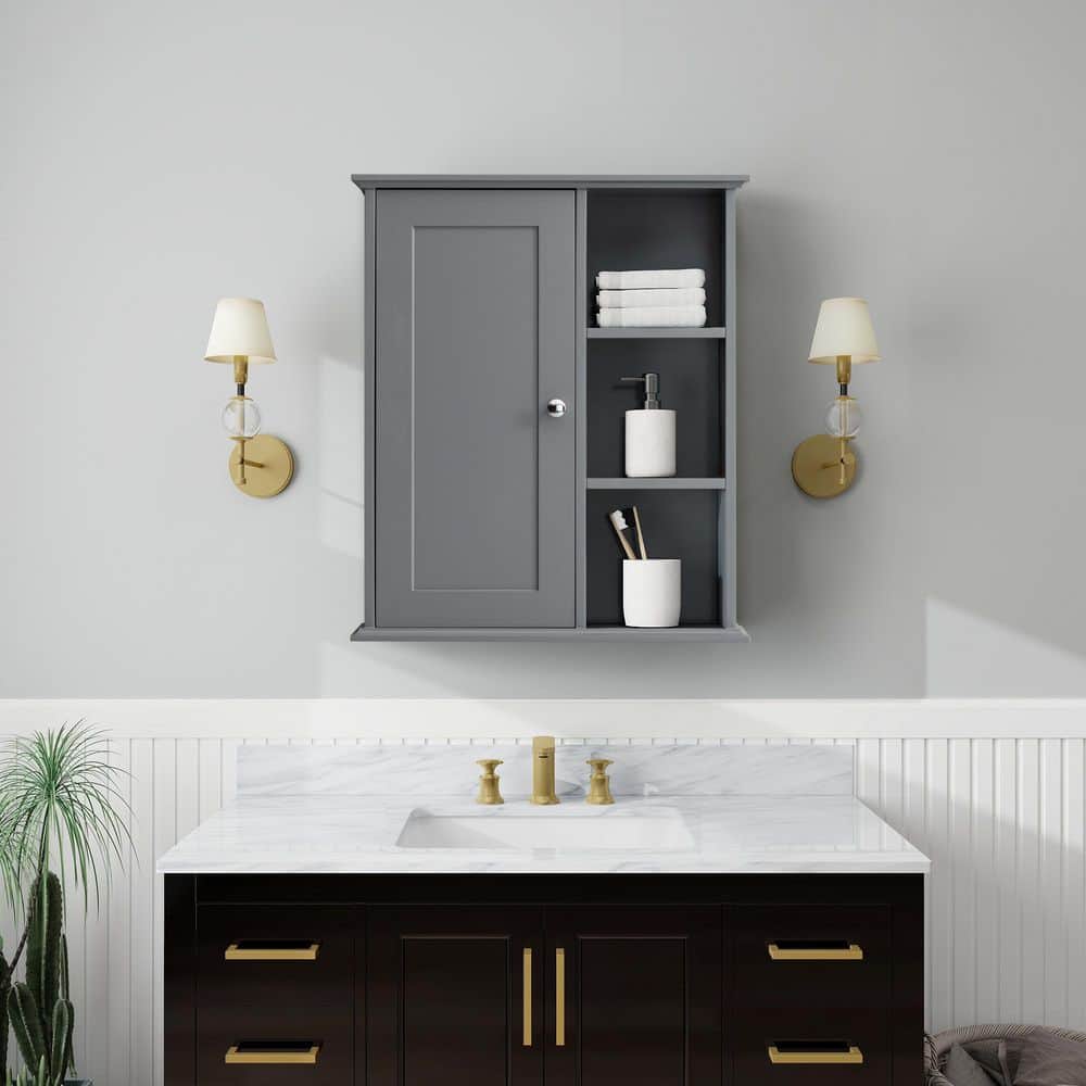 27.55 in. W x 23.62 in. H Rectangular Gray MDF Surface Mount   Medicine Cabinet without Mirror price history on PriceWatchPro