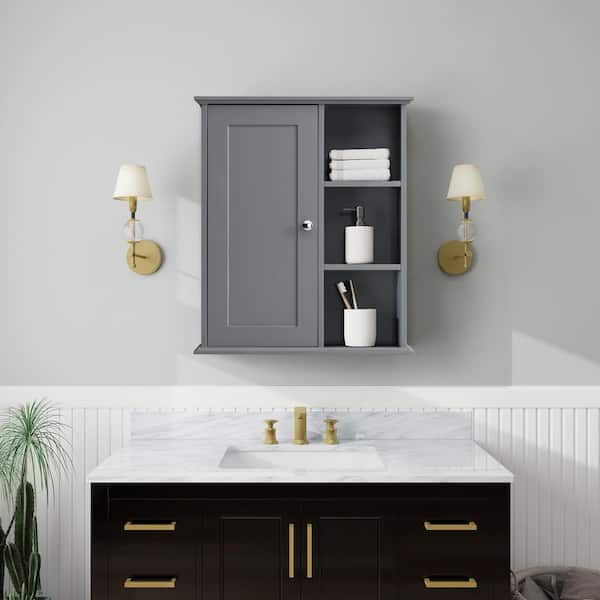 27.55 in. W x 23.62 in. H Rectangular Gray MDF Surface Mount   Medicine Cabinet without Mirror