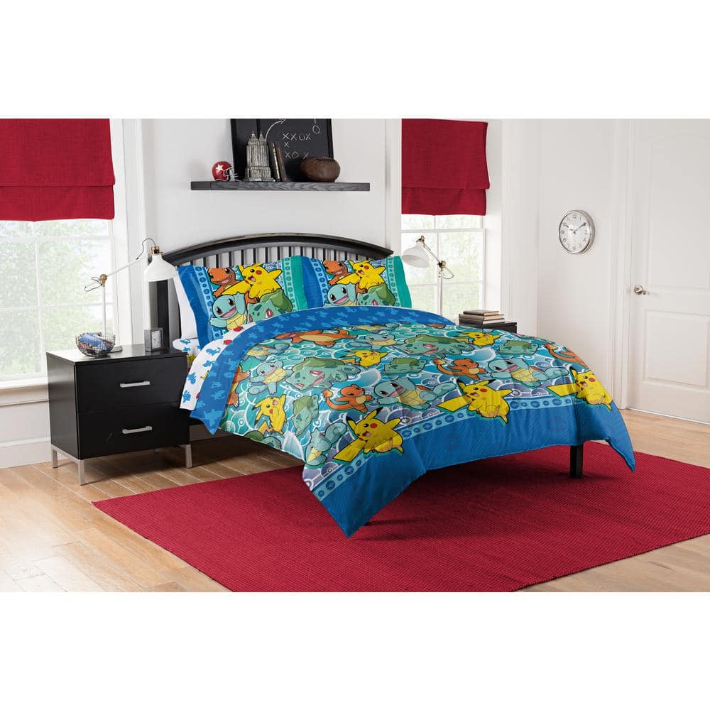 Full Blue Polyester Pokemon Bed in a Bag Set