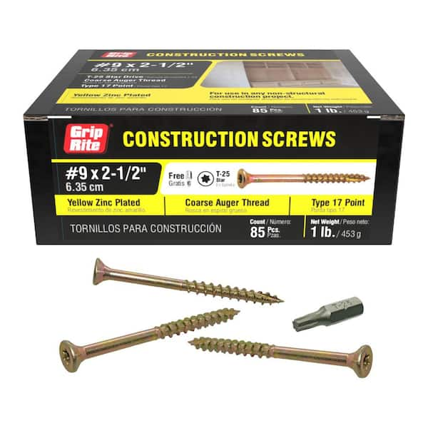 Grip-Rite #9 x 2-1/2 in. Star Drive Bugle Head Coarse Thread Construction Screws 1 lb. Box