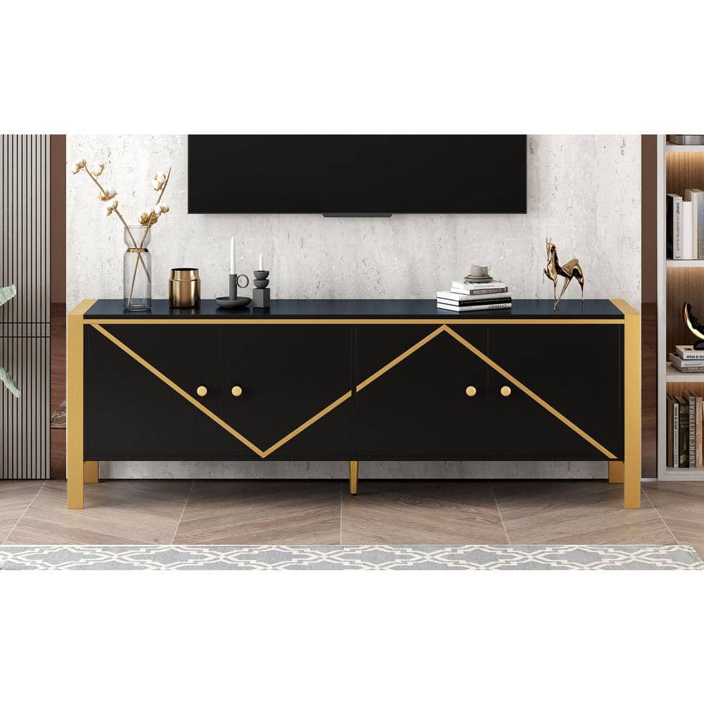70.9 in. x 15.7 in. x 24. in. Black MED Modern Minimalist TV Stand, LR Ente
