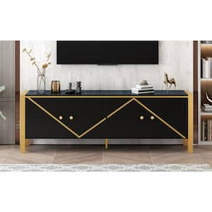 70.9 in. x 15.7 in. x 24. in. Black MED Modern Minimalist TV Stand, LR Entertainment Center Cabinet