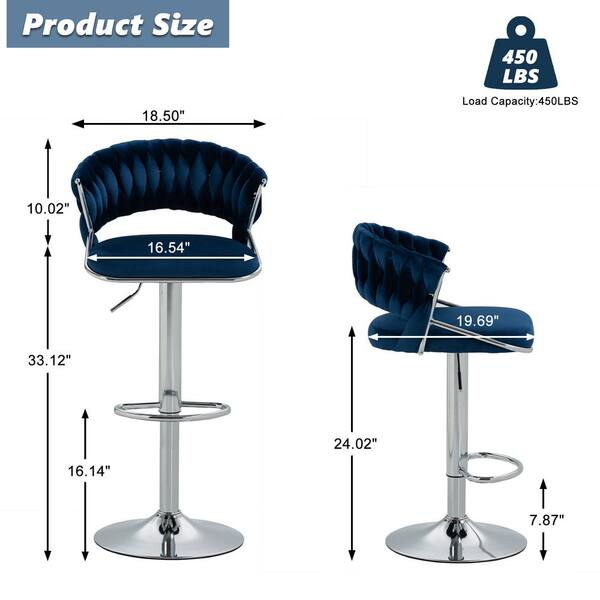 Uixe 43.14 in. Modern Navy Blue Low Back Silver Metal Frame