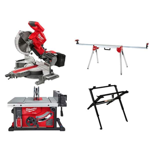 Milwaukee M18 FUEL ONE-KEY 18-Volt Lithium-Ion Brushless Cordless 8-1/4 in. Table Saw with Stand and 10 in. Miter Saw with Stand