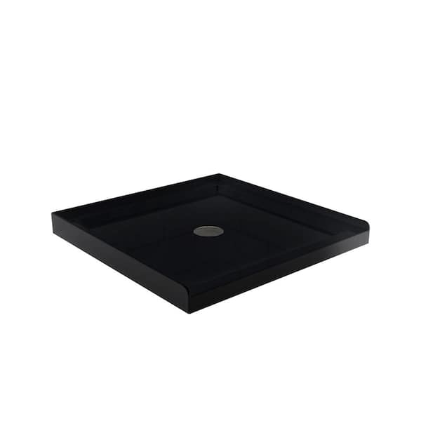 36 in. L x 36 in. W Alcove Shower Pan Base Single Threshold with Center Drain in Matte Black