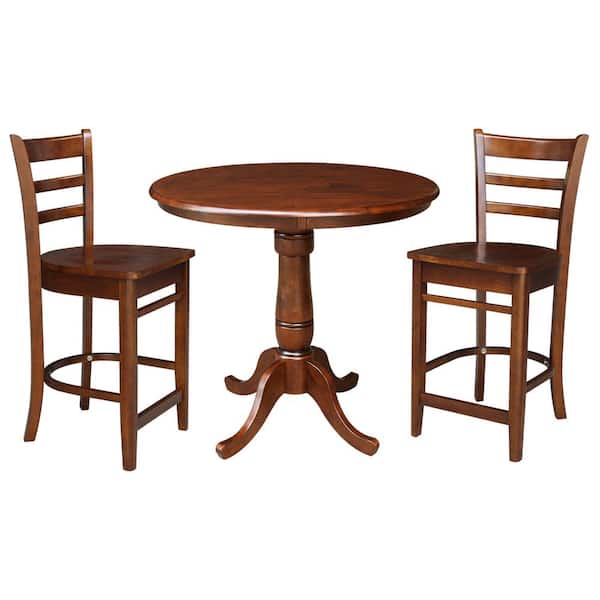 International Concepts 3-Piece 36 in. Espresso Solid Wood Round Table with 2-Side Stools