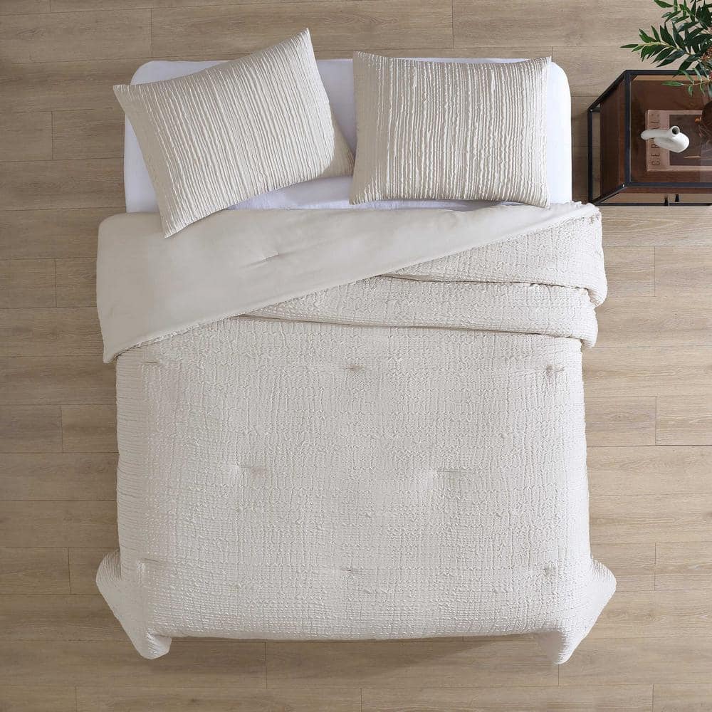 Serenity Waves Beige Twin Embossed Comforter Set