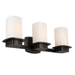 Vlacker 22.99 in. 3-Light Oil Rubbed Bronze Vanity Light with Frosted Opal Glass Shades