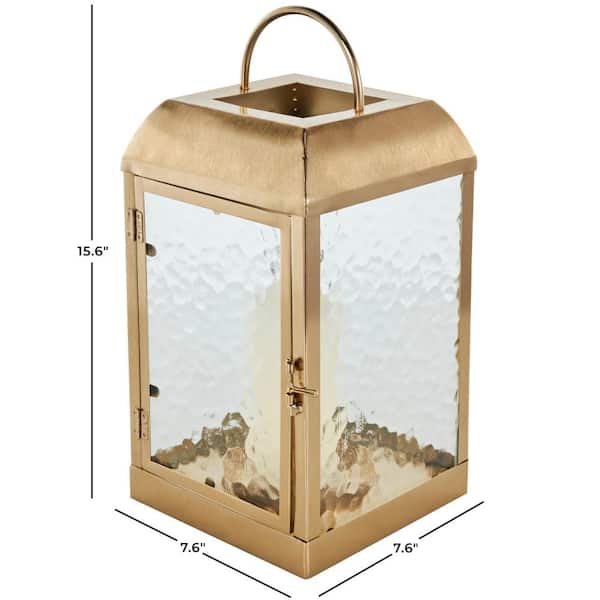 Litton Lane Gold Metal Candle Lantern with Pebbled Glass