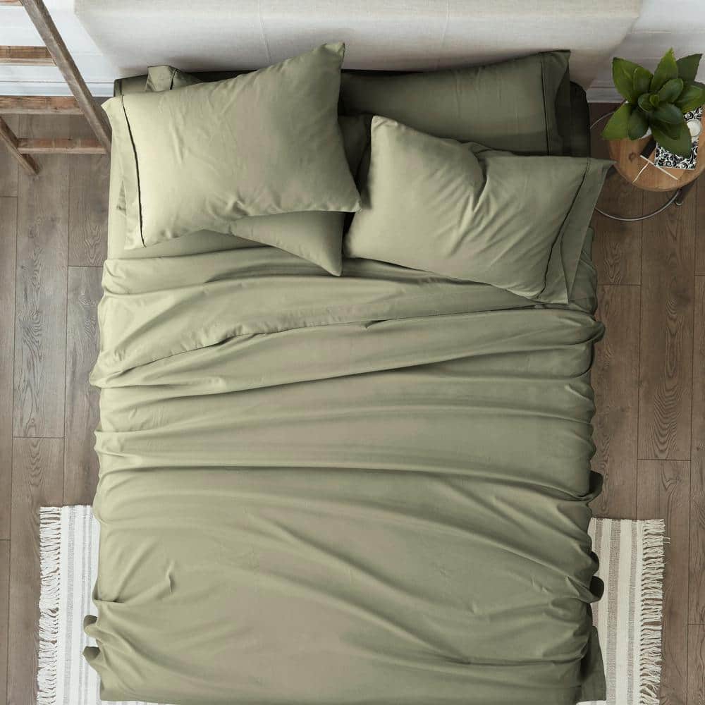 Sage Solid California King Microfiber Bed Sheet Set