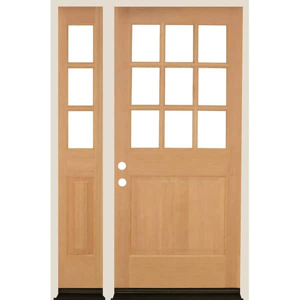 Krosswood Doors 50 in. x 80 in. Farmhouse 9-Lite Clear Glass Right-Hand Unfinished Hemlock Wood Prehung Front Door w/ LSL