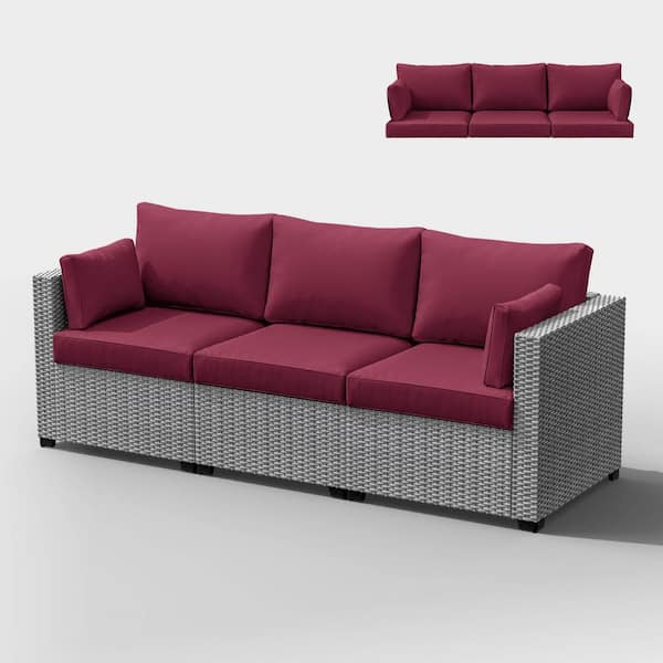 25.6 in. x 23.6 in. x 4 in. (8-Piece) Deep Seating Outdoor Lounge Cushion with Lumber Pillow Cushion Fuchsia Red