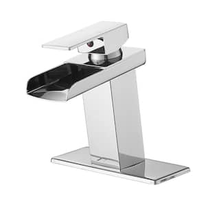 Single Handle Single Hole Bathroom Faucet with Deck plate Included and Spot Resistant in Chrome