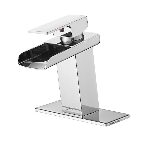 Staykiwi Single Handle Single Hole Bathroom Faucet with Deck plate Included and Spot Resistant in Chrome