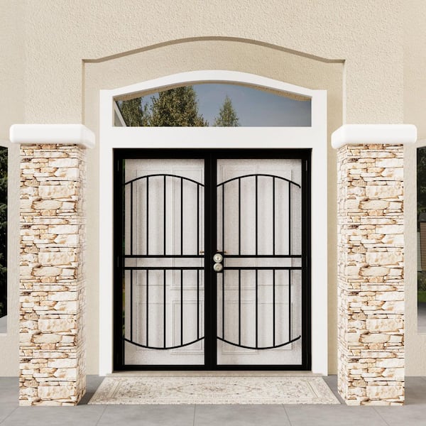 72 in. x 80 in. Universal/Reversible Hinging Black Surface Mount Steel Security Door with Expanded Metal Screen