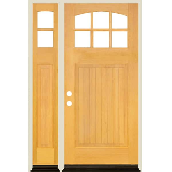 Krosswood Doors 50 in. x 80 in. Craftsman V-Groove Arch 6-Lite Clear Glass Clear Stain Right Hand Hemlock Wood Prehung Front Door w/LSL