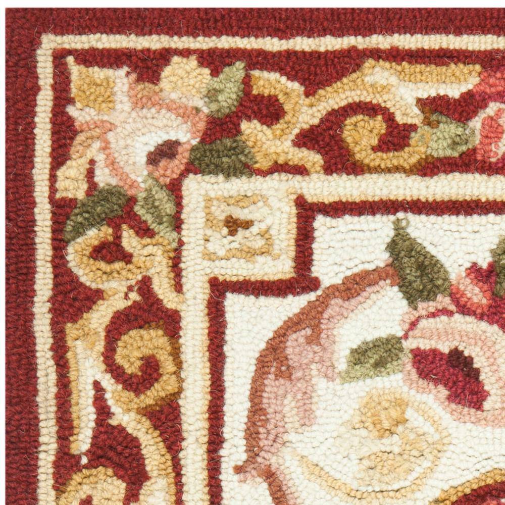 Ivory and Burgundy Floral Hand-Knotted Wool Area Rug