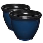Heritage 12 in. L x 12 in. W x 9.61 in. H Monaco Blue Outdoor Resin Round Glossy Planter (2-Pack)