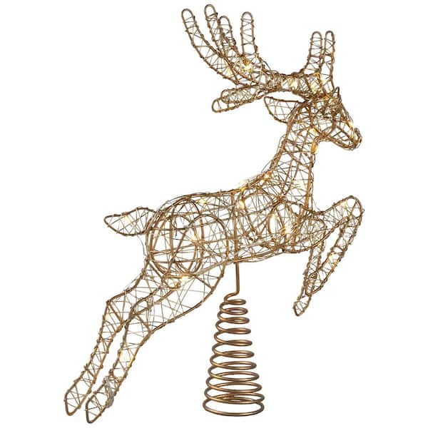 LED Lighted Reindeer Christmas Tree Topper-13 in. Gold-Warm White Lights