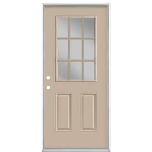 36 in. x 80 in. 9 Lite Canyon View Right-Hand Inswing Painted Smooth Fiberglass Prehung Front Door with No Brickmold