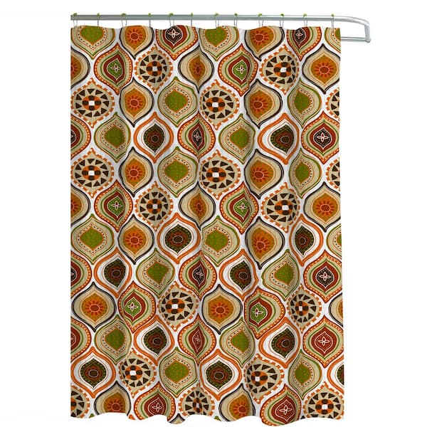 Creative Home Ideas Oxford Weave Textured 70 in. W x 72 in. L Shower Curtain with Metal Roller Hooks in Olina Rust