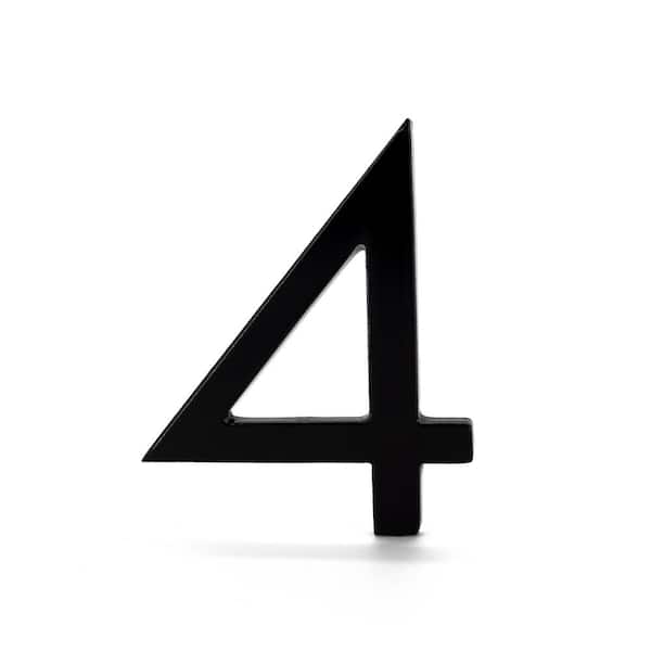 16 in. Black Aluminum Floating or Flat Modern House Number 4