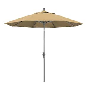 9 ft. Hammertone Grey Aluminum Market Patio Umbrella with Collar Tilt Crank Lift in Champagne Olefin