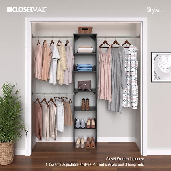 Style+ 72 in. W - 113 in. W Noir Narrow Wood Closet System