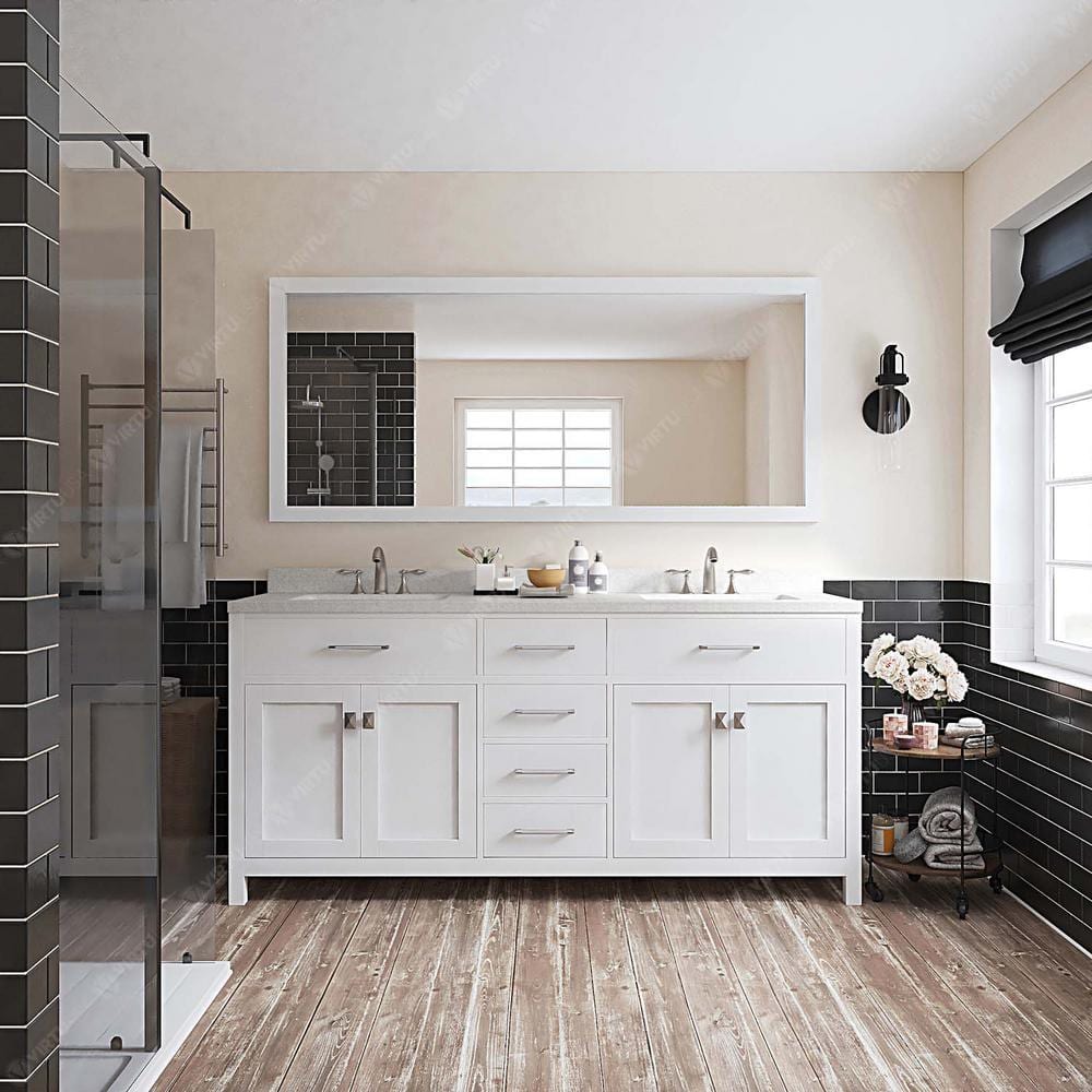 Caroline 72" White Double Vanity with Quartz Top and Square Sinks
