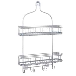 Over the Shower Mounted Bathroom Shower Caddy Hanging Rack with Hooks in Satin Chrome