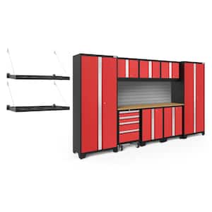 Bold Series 132 in. W x 76.75 in. H x 18 in. D 24-Gauge Steel Garage Cabinet Set in Red (9-Piece)