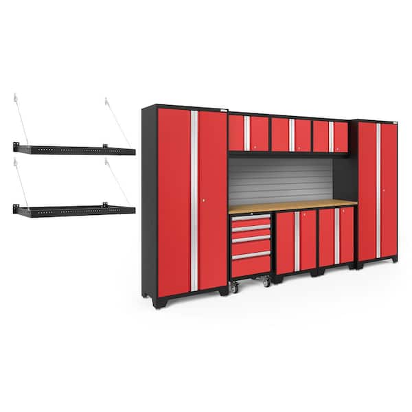 NewAge Products Bold Series 132 in. W x 76.75 in. H x 18 in. D 24-Gauge Steel Garage Cabinet Set in Red (9-Piece)