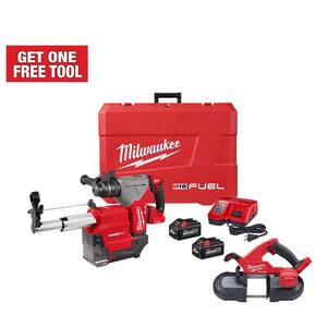 M18 FUEL 18V Lithium-Ion Brushless 1-1/8 in. Cordless SDS-Plus Rotary Hammer/Dust Extractor Kit w/FUEL Compact Bandsaw