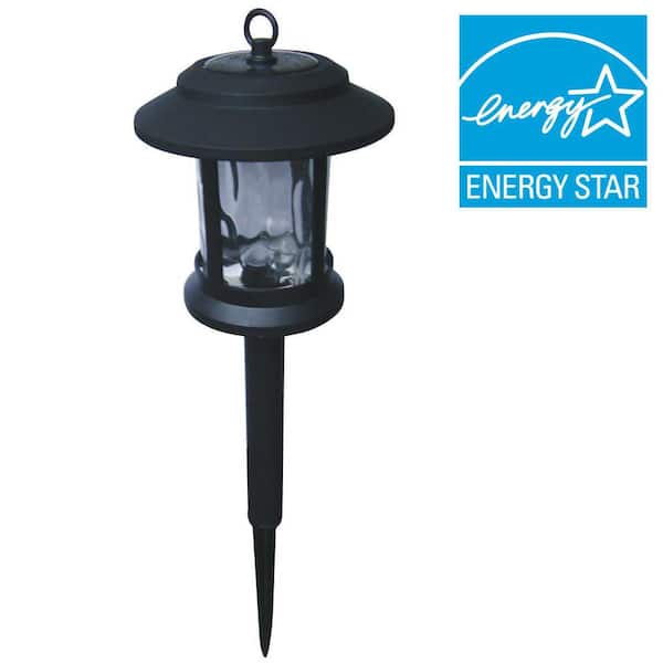 Hampton Bay Plastic Cage and Glass Lens Solar LED Pathway Light with Metal Top