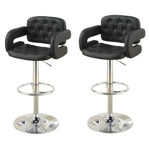38 in. Black Low Back Metal Frame Stool Height 28 in. Bar Stool with Tufted Faux Leather Seat (Set of 1)