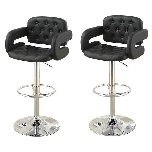 Wateday 38 in. Black Low Back Metal Frame Stool Height 28 in. Bar Stool with Tufted Faux Leather Seat (Set of 1)