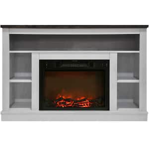 Oxford 47 in. Electric Fireplace with 1500-Watt Charred Log Insert and A/V Storage Mantel in White