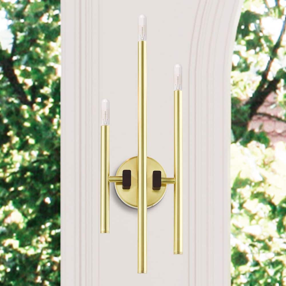 Denmark Satin Brass 3-Light Wall Sconce with Bronze Accents