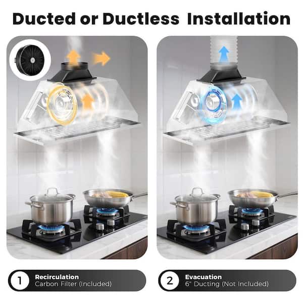 INATECK 36 in. 900 CFM Convertible Insert Range Hood in Stainless