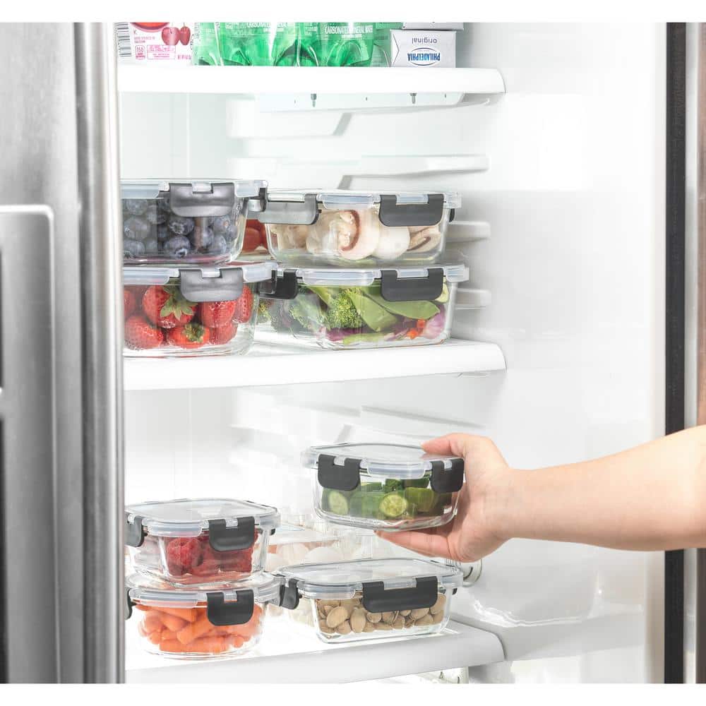 JoyFul 24-Piece Clear and Black Glass Meal Prep Containers Set
