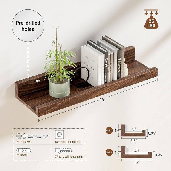 24 in. W x 4.8 in. D Floating Shelves Walnut Picture Shelf with