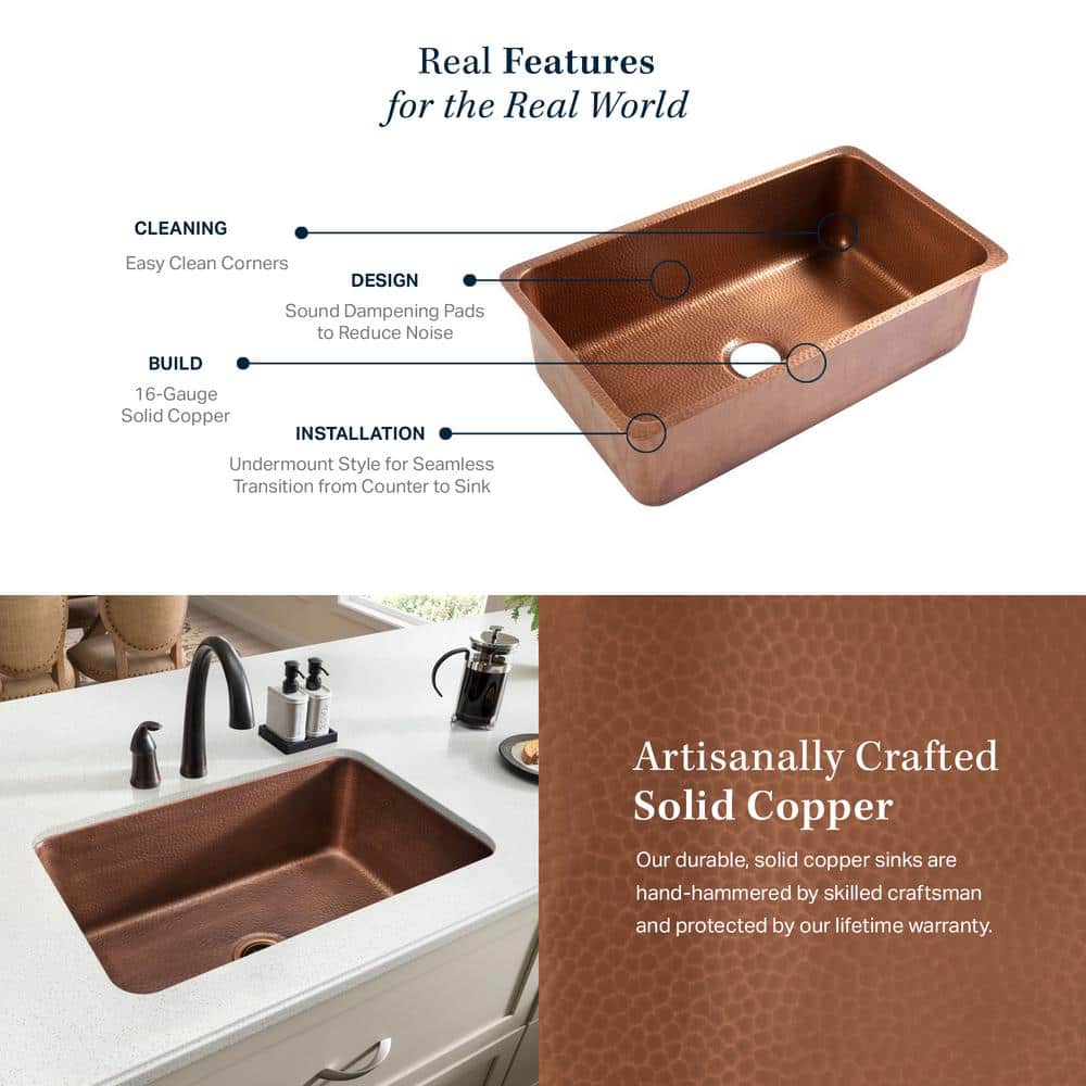 Rivera Copper 31" Farmhouse Single Bowl Undermount Sink