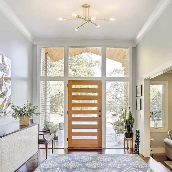 LWYTJO 27.56 in. 6-Light Spray Gold Dimmable Sputnik Chandelier