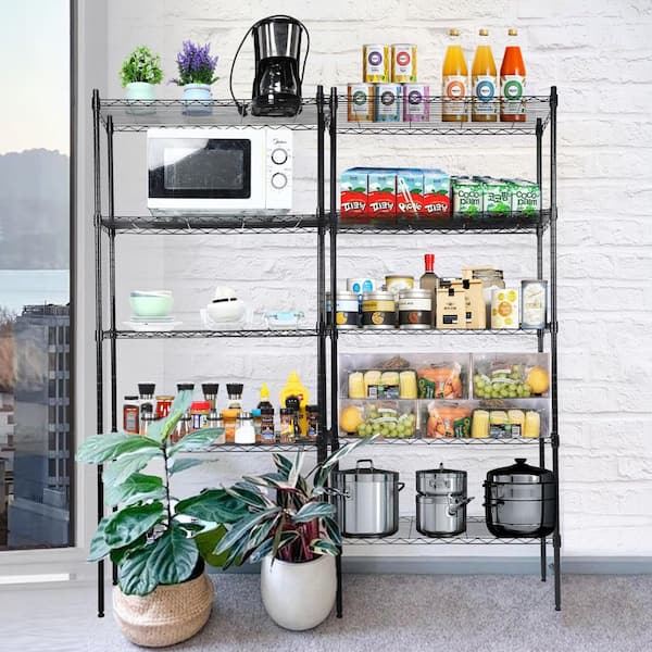 Otryad Heavy Duty 5-Tier Shelving Units Adjustable, Wire Shelf with 800 lb. Capacity (160 per Shelf) in Black